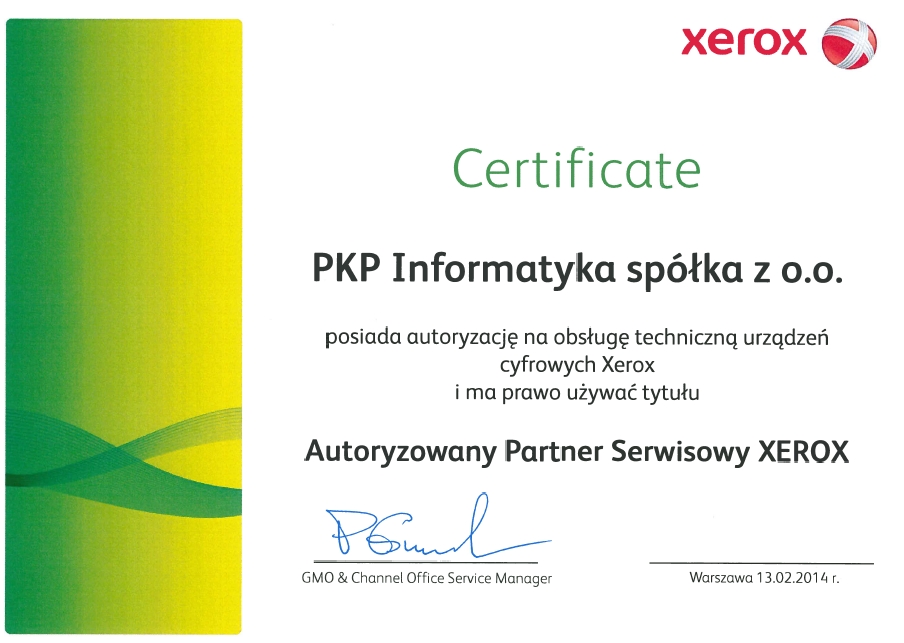 PKP Informatyka autoryzowanym serwisem Xeroksa